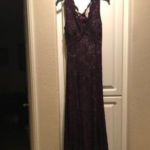 Plum Lace Full Length Maxi Mermaid Fitting Evening Gown